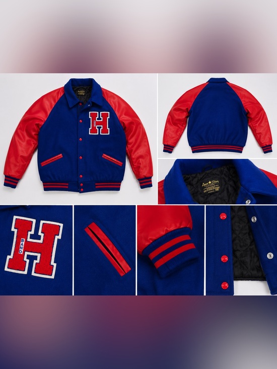 Other - Men's Blue & Red Varsity Letterman Jacket with H Patch